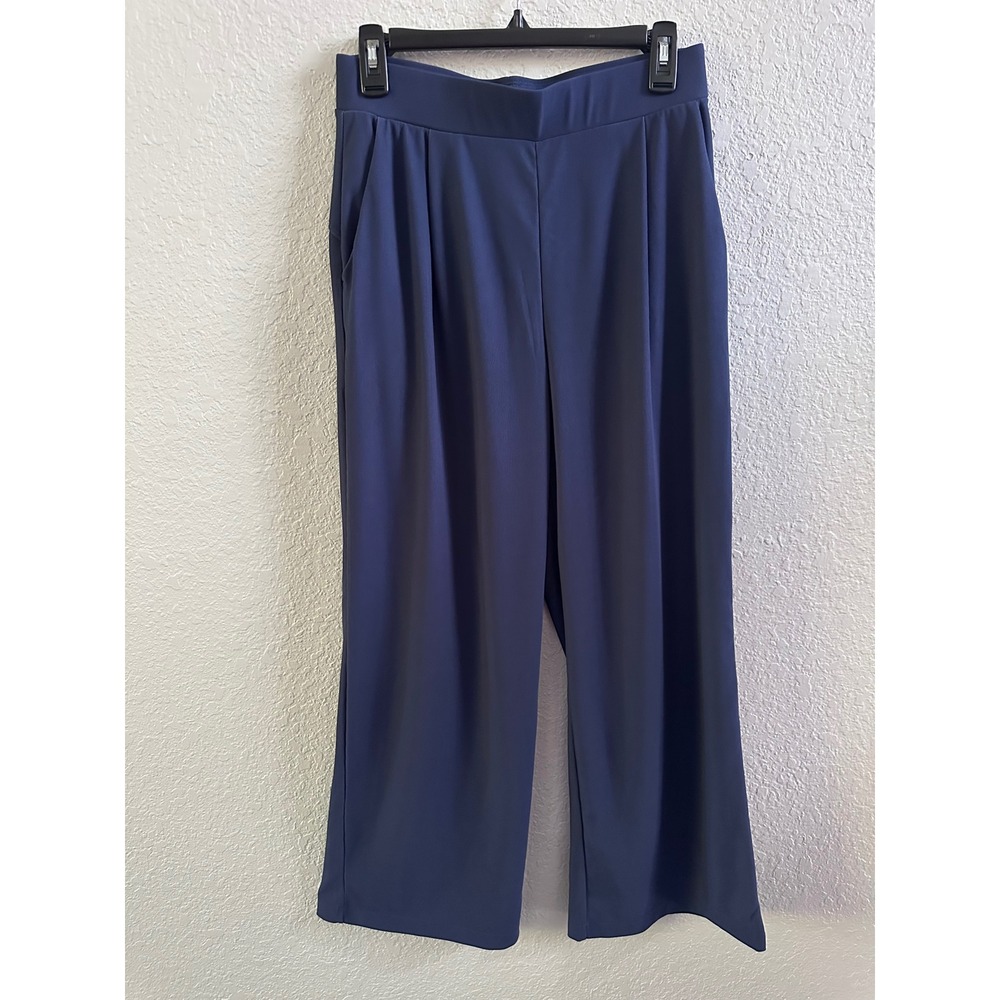 Halara Navy Blue Wide Leg Pleated Pants High Waisted Pockets Size M New